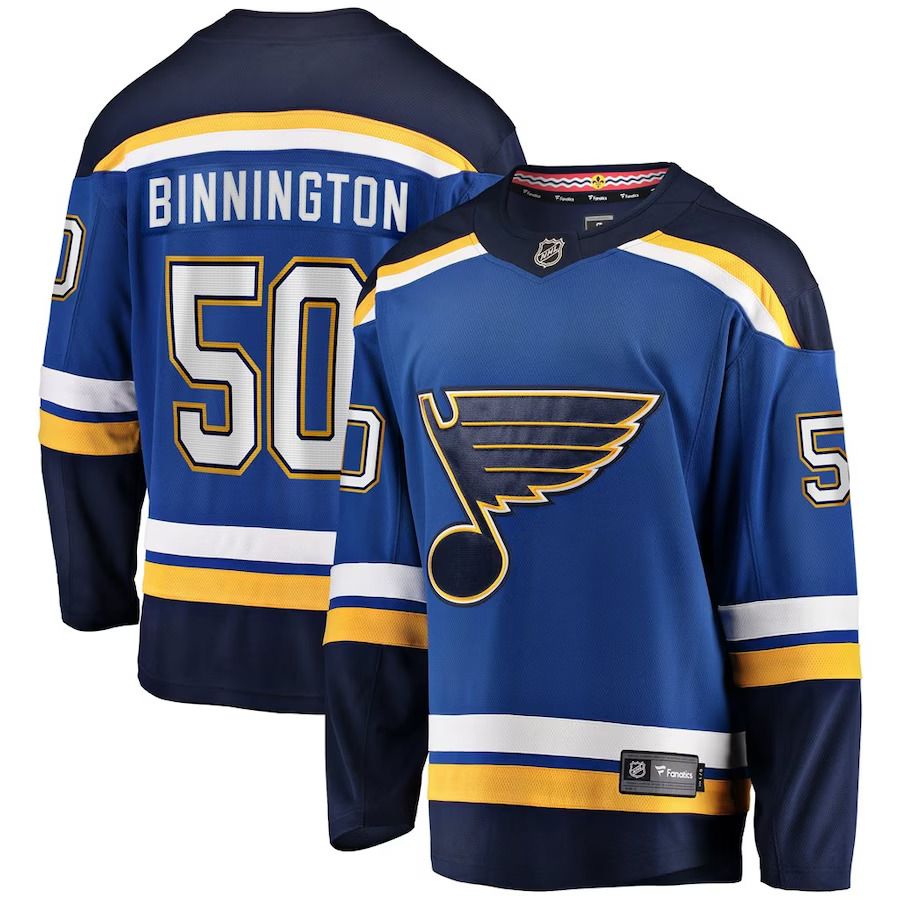Men St. Louis Blues 50 Jordan Binnington Fanatics Branded Royal Home Premier Breakaway Player NHL Jersey